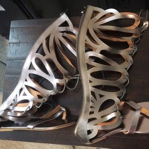 Bronze below knee lace up sandal